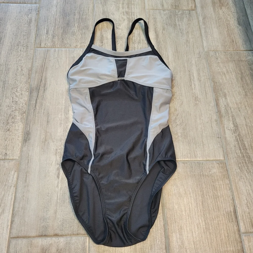 Athleta High Dive One Piece Black and Gray Women Swimsuit Size Small New